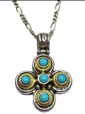 Stunning Konstantino Turquoise & 18k Gold Cross Pendant Necklace - Women Jewelry
